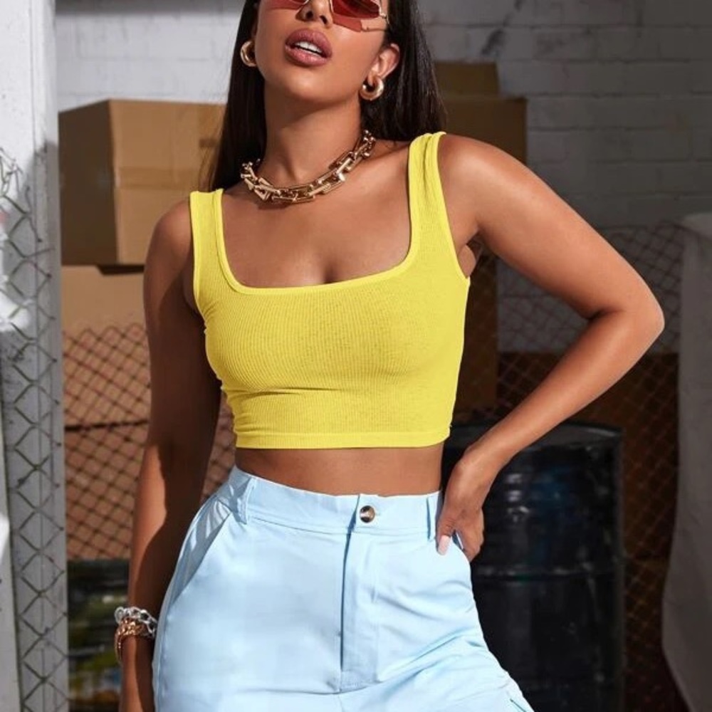 Shein Yellow Ribbed Tank Top
